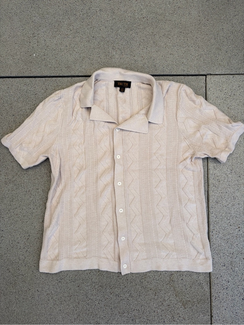 Truth Light Beige Knit Short-Sleeve Button Polo